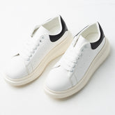 Minimal White Leather Court Sneaker – Black Heel Tab