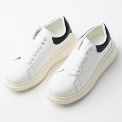 Minimal White Leather Court Sneaker – Black Heel Tab