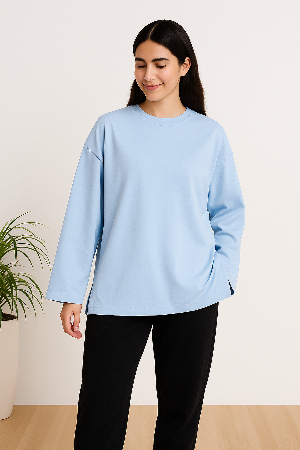 LONG SLEEVE OVERSIZED T-SHIRT Baby blue