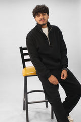 Quarter Zip Hoodie Unisex Oversized fit-Black