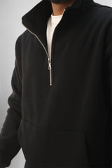 Quarter Zip Hoodie Unisex Oversized fit-Black