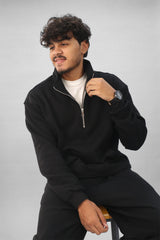 Quarter Zip Hoodie Unisex Oversized fit-Black