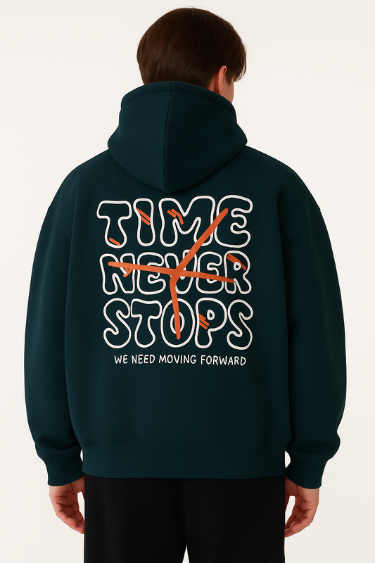 Unisex BOXY Fit Hoodie - Time -Forest Green
