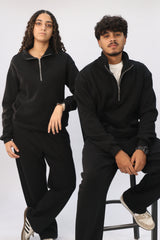 Quarter Zip Hoodie Unisex Oversized fit-Black