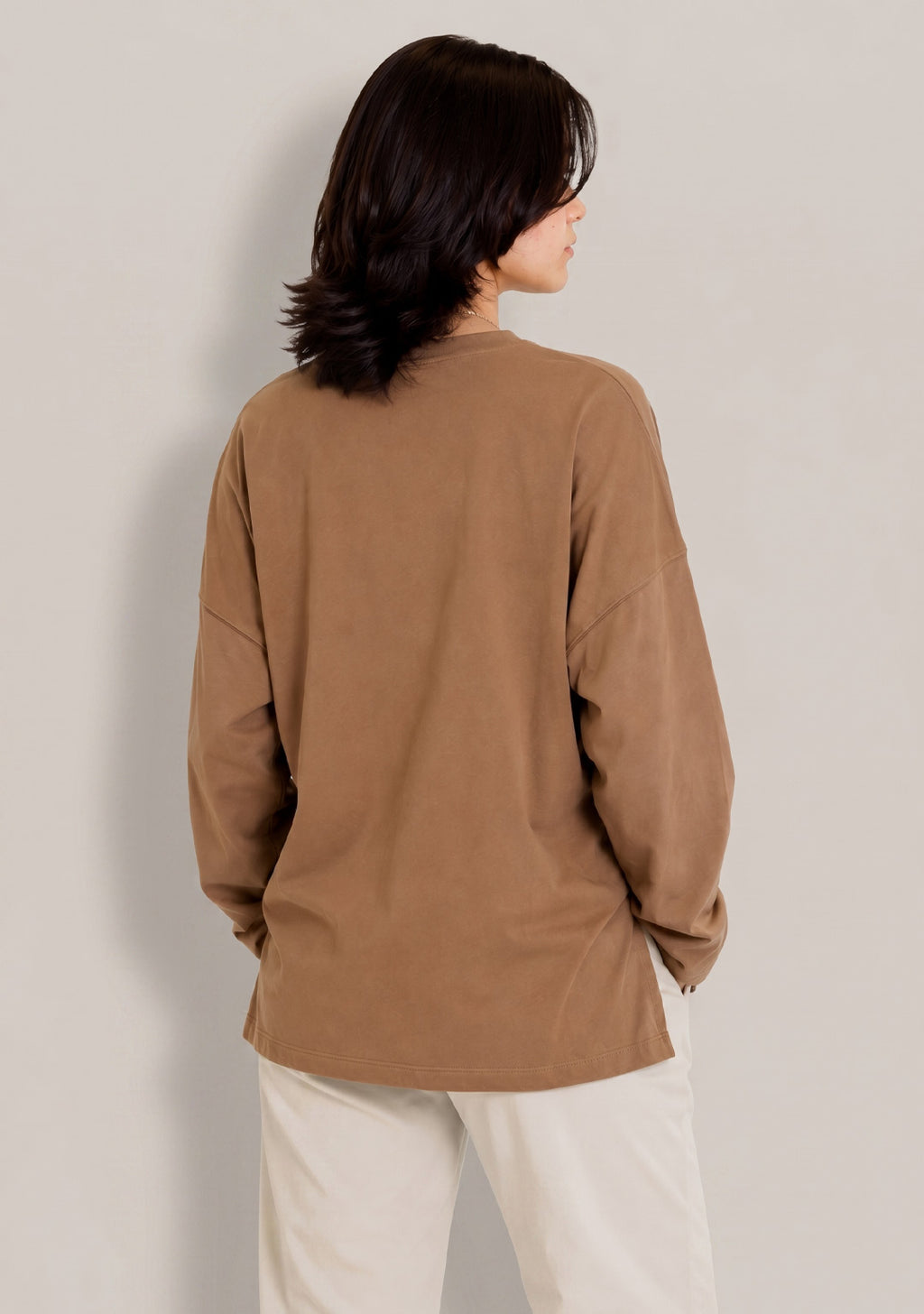 LONG SLEEVE OVERSIZED T-SHIRT -CAMEL