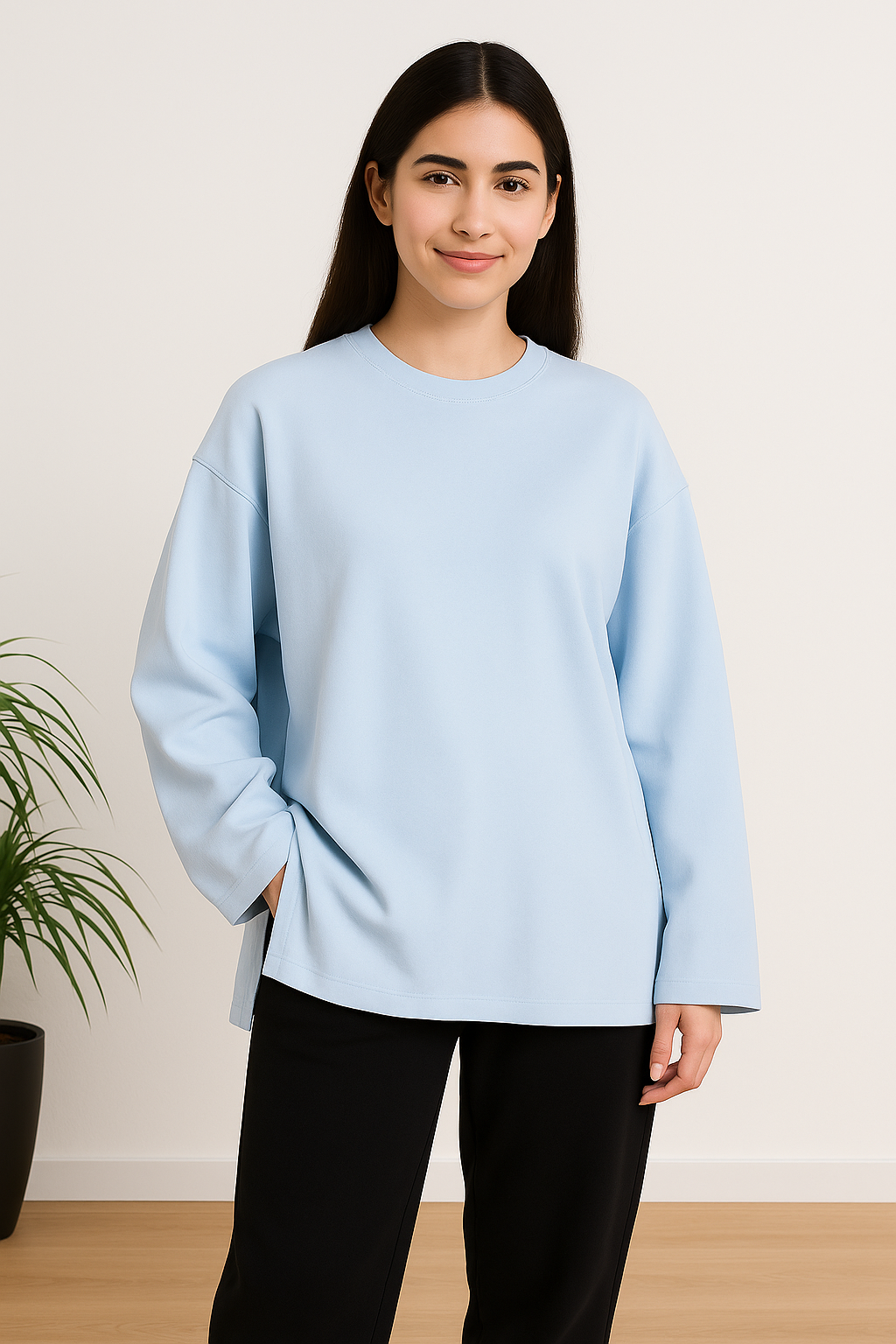 LONG SLEEVE OVERSIZED T-SHIRT Baby blue
