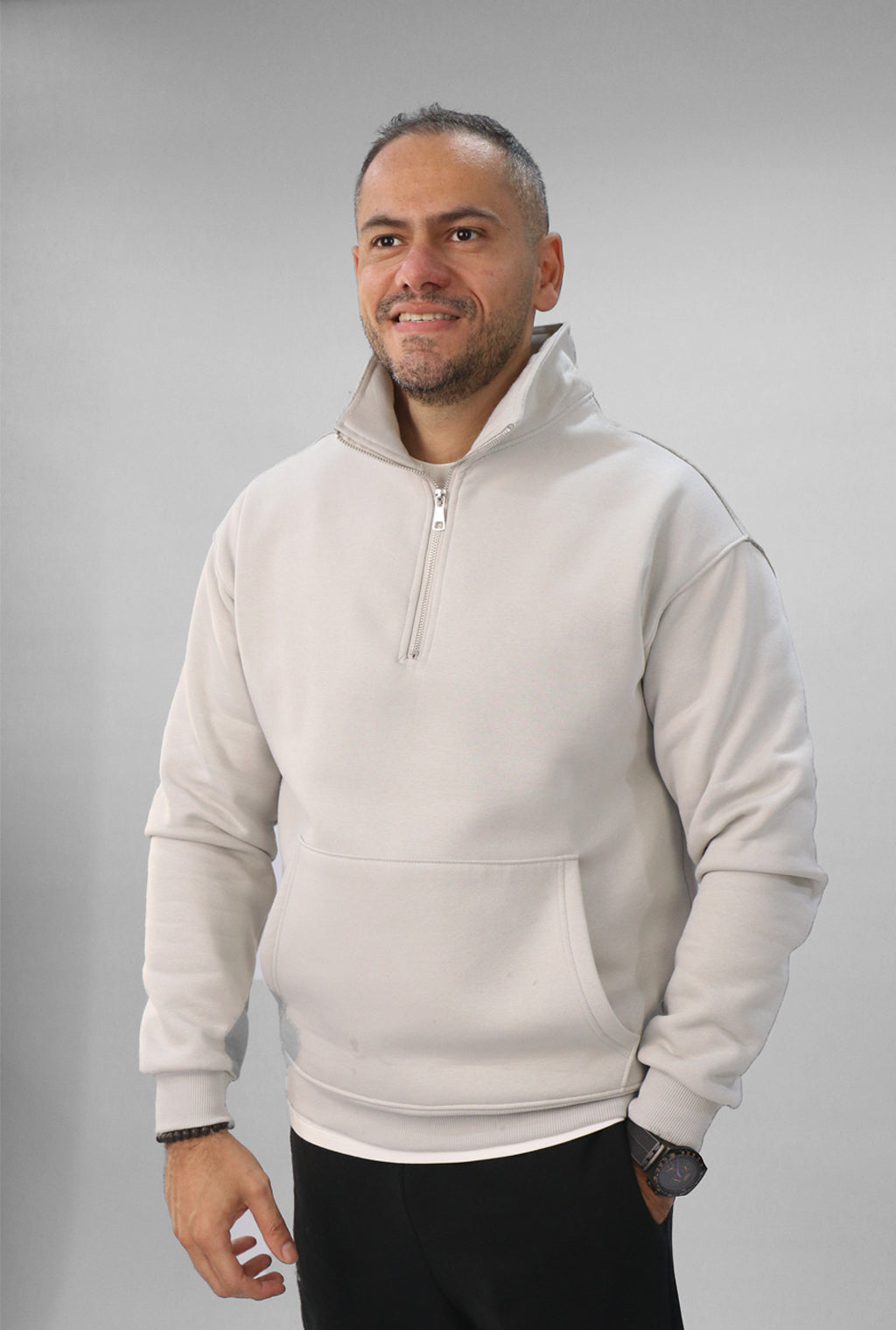 Quarter Zip Hoodie Unisex Oversized fit-Grey