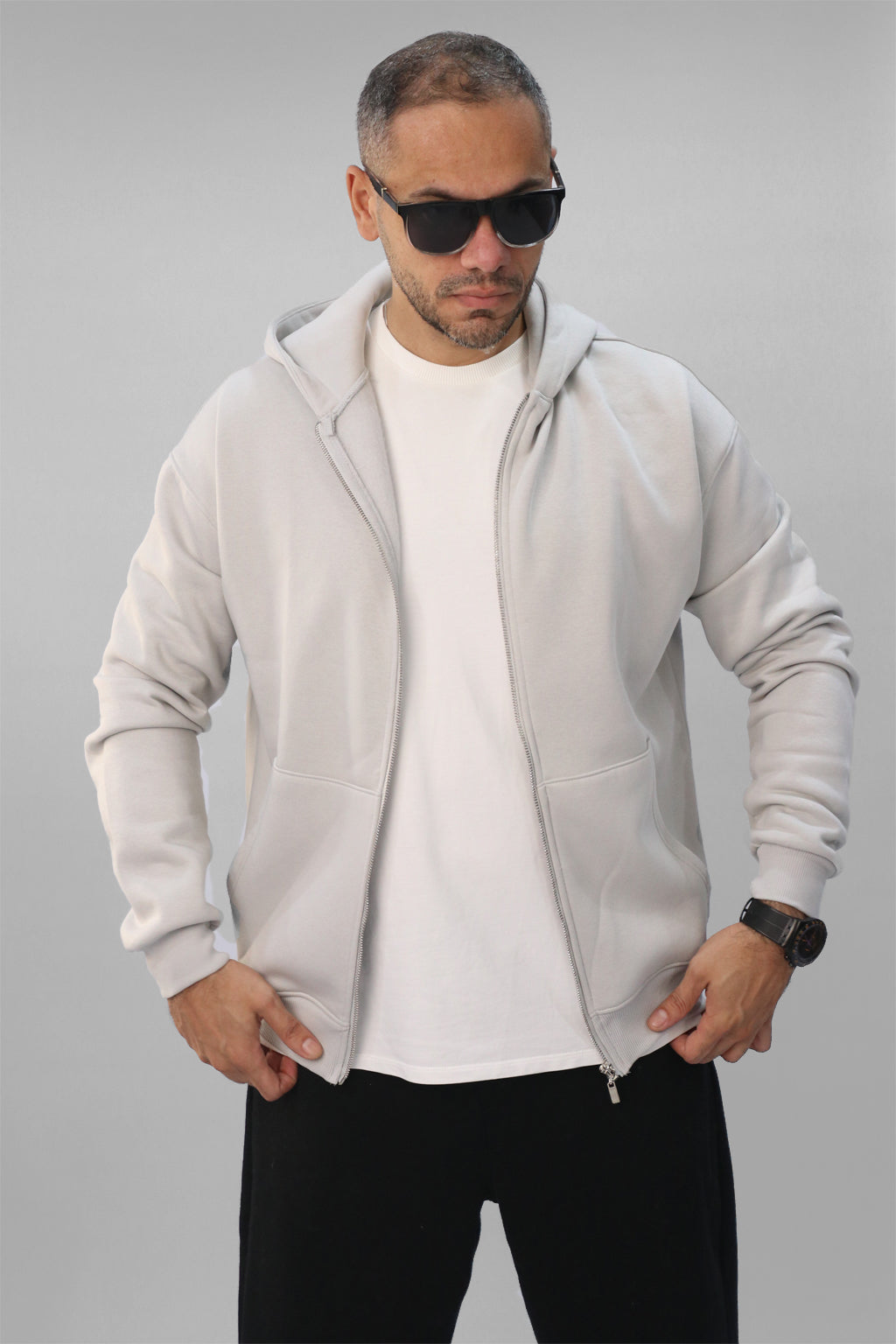 Zipper hoodie Unisex Oversized fit-Grey Chanee