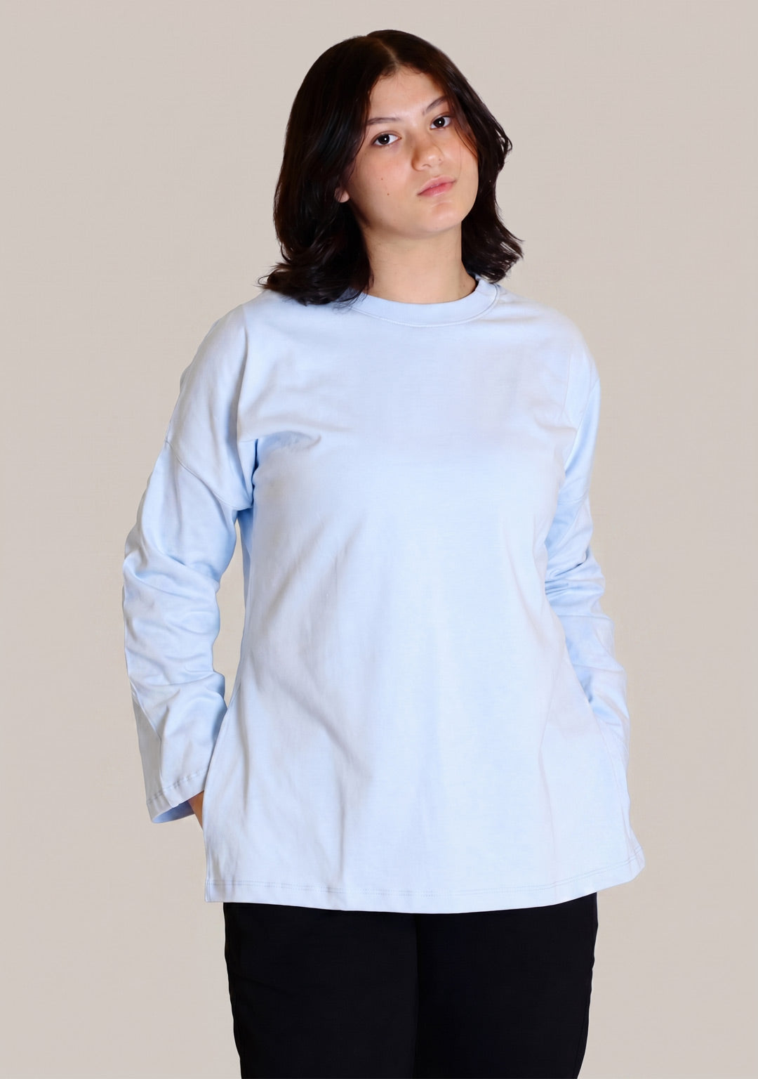 LONG SLEEVE OVERSIZED T-SHIRT -BABY BLUE