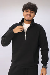 Quarter Zip Hoodie Unisex Oversized fit-Black