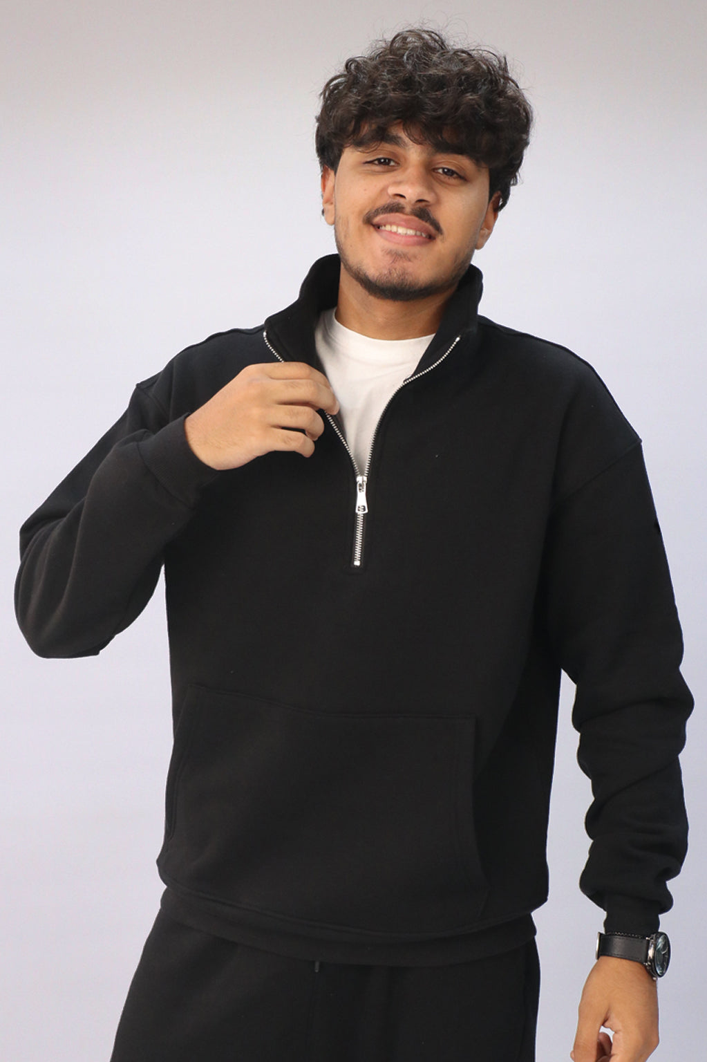 Quarter Zip Hoodie Unisex Oversized fit-Black