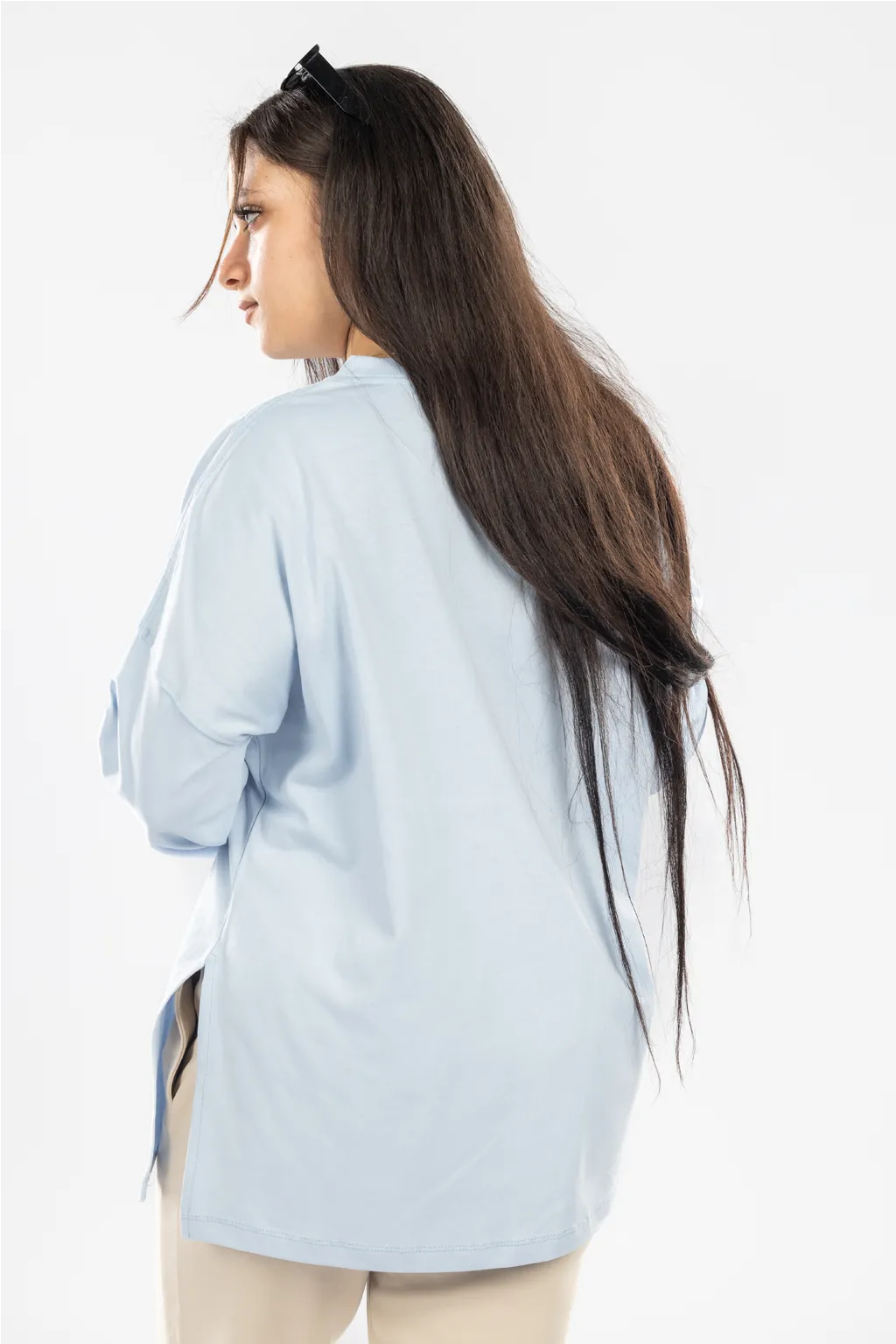 LONG SLEEVE OVERSIZED T-SHIRT -BABY BLUE