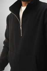 Quarter Zip Hoodie Unisex Oversized fit-Black