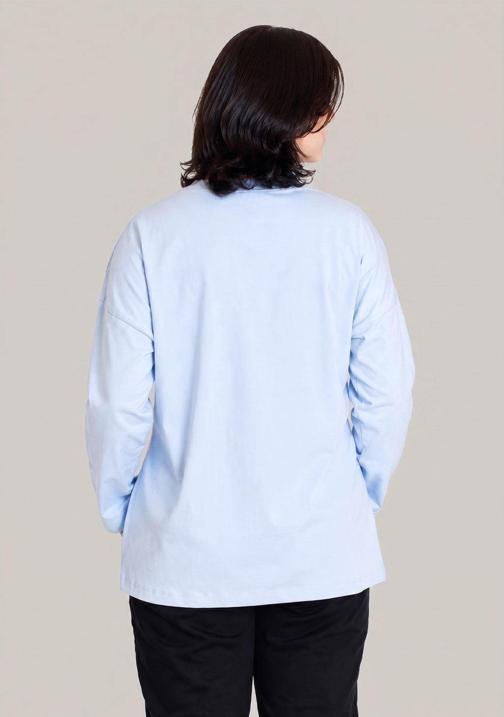 LONG SLEEVE OVERSIZED T-SHIRT -BABY BLUE