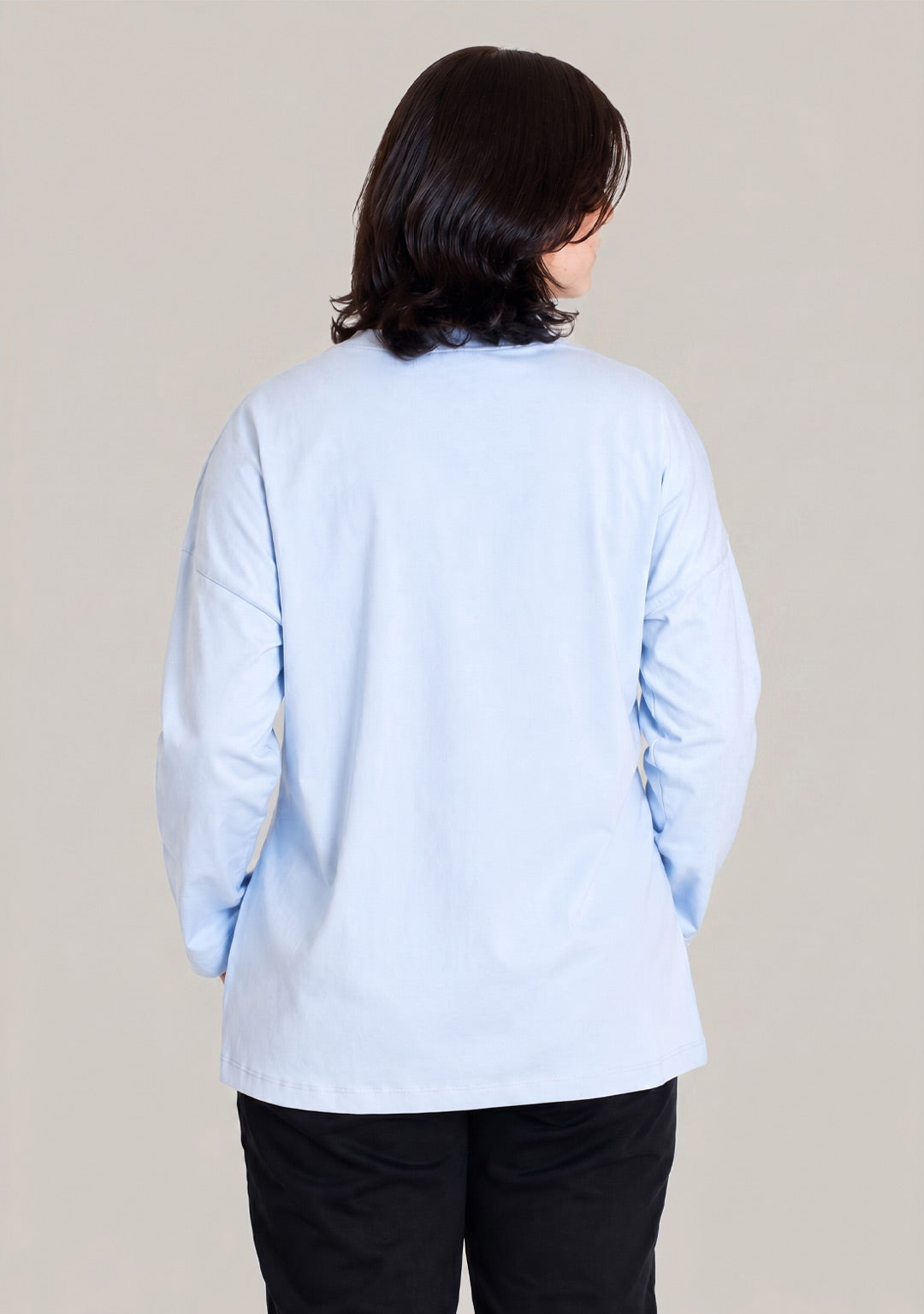 LONG SLEEVE OVERSIZED T-SHIRT -BABY BLUE