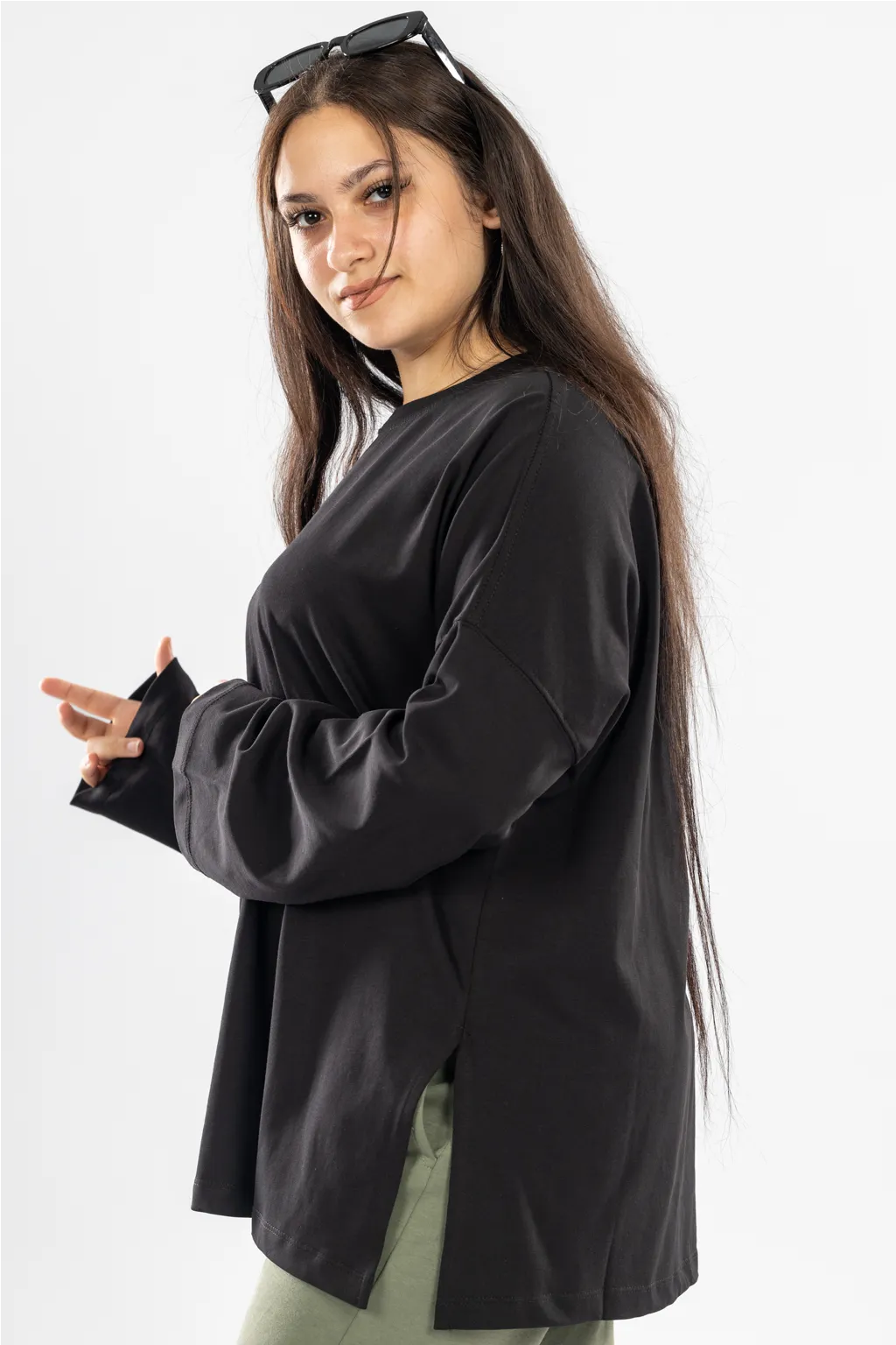Long Sleeve Oversize T-shirt -Black