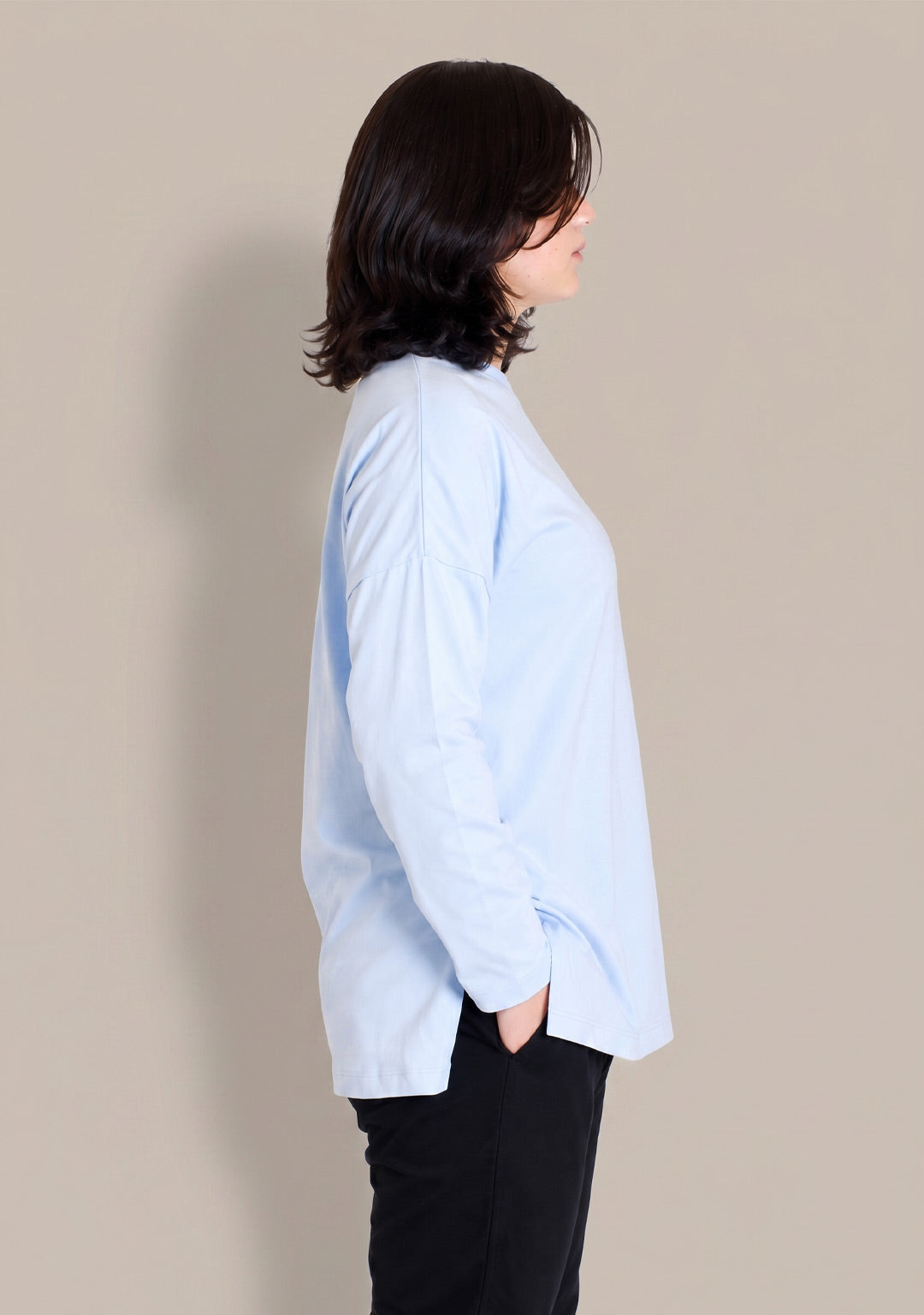 LONG SLEEVE OVERSIZED T-SHIRT -BABY BLUE
