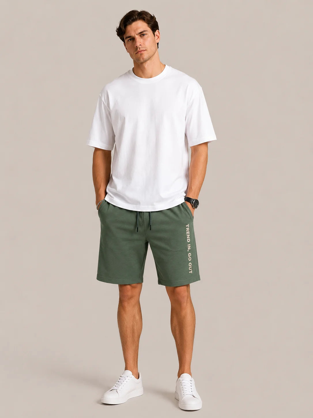 Trend in go out printed short -OLIVE