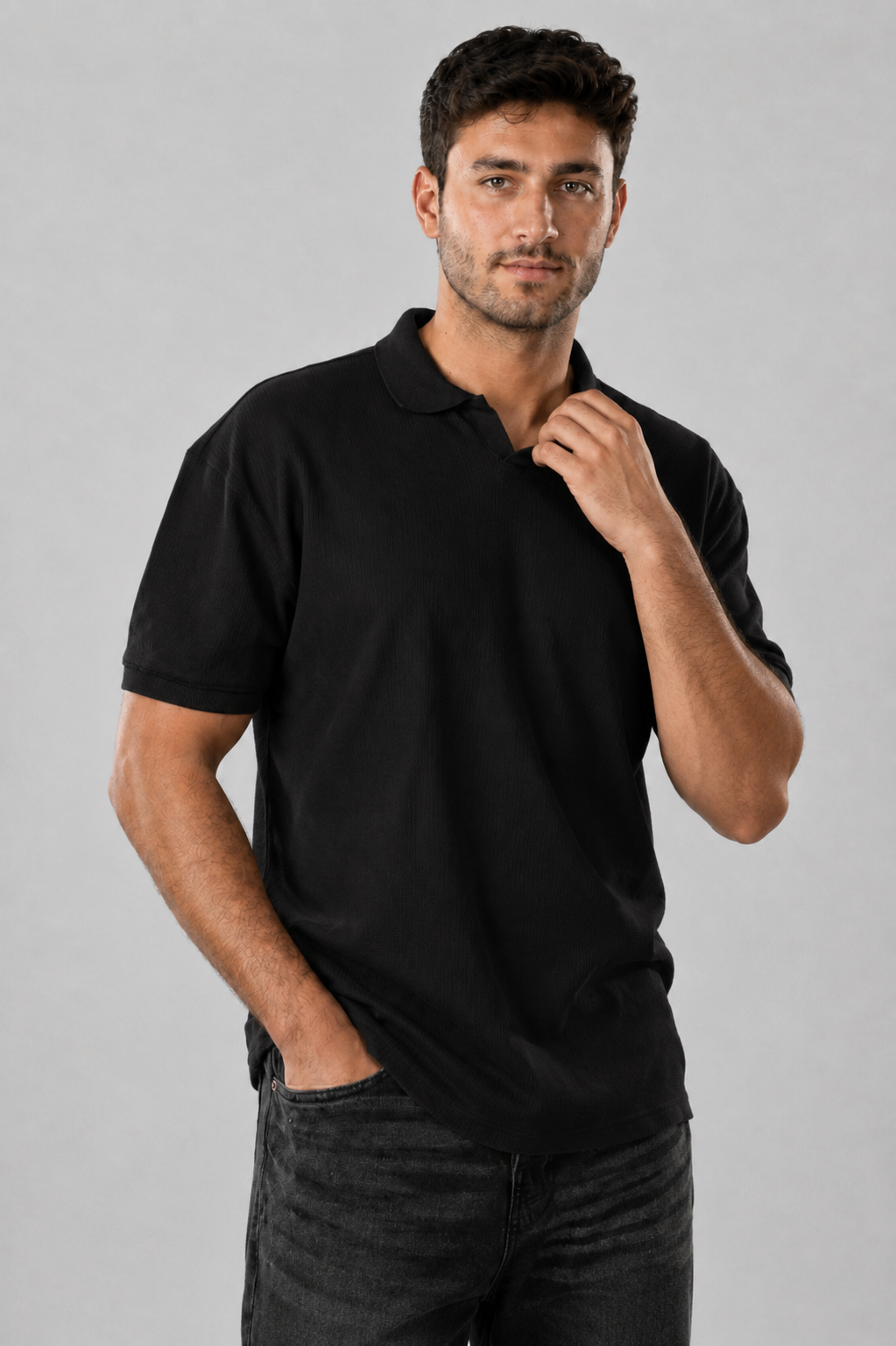 Jacquard V-Neck Polo